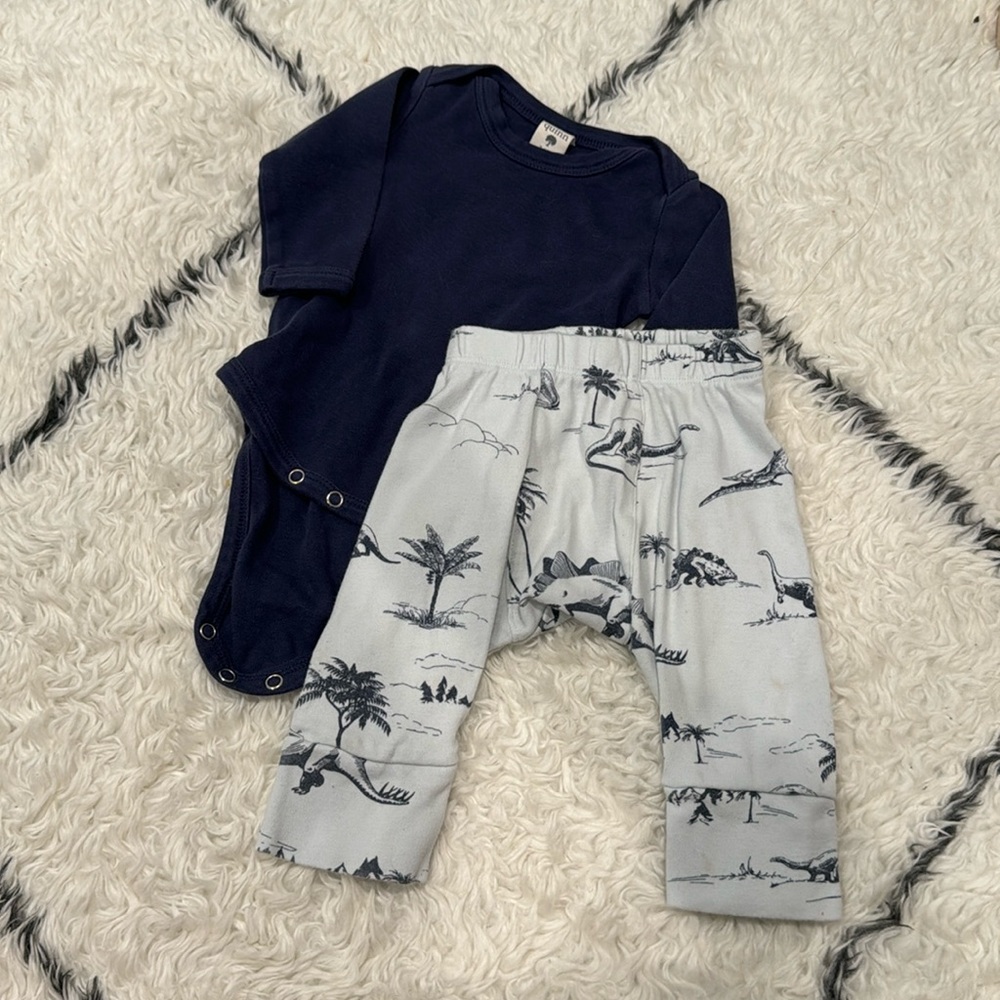 VGUC Kate Quinn dinosaur outfit (long sleeve onesie and panda pants)-  3-6 month